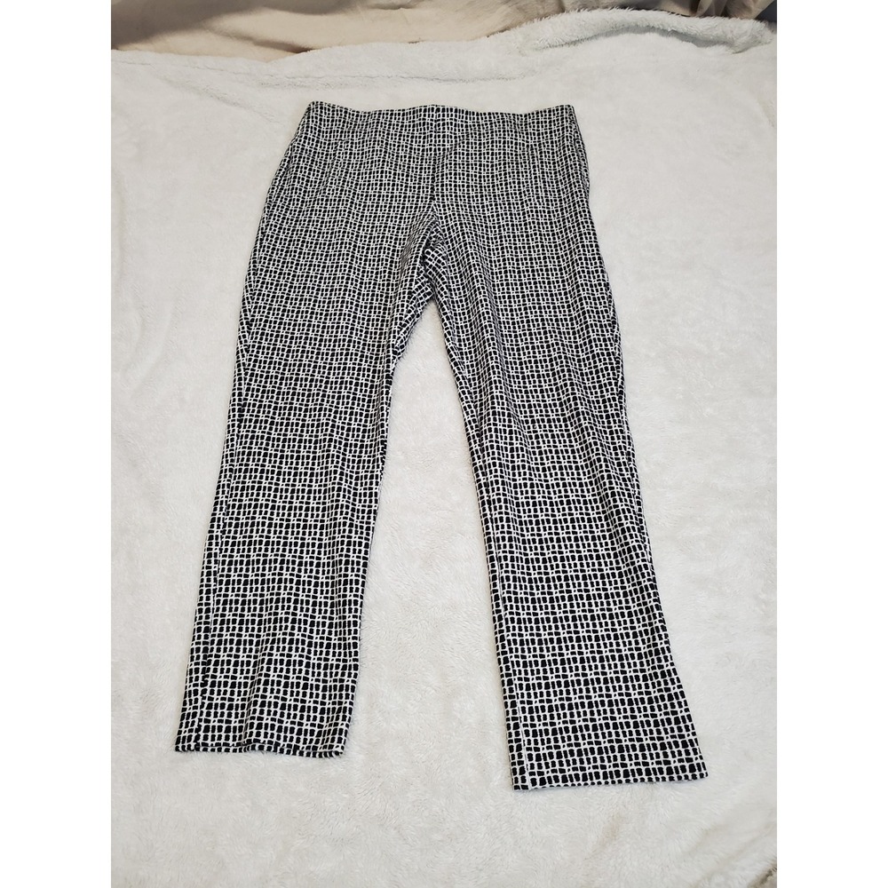 Chicos Black White Geometric Artsy Print Elastic Cropped Tapered Pant 10 1.5